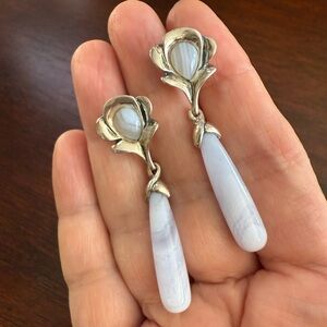 Caroline Pollack signed blue lace agate solid sterling silver drop earrings